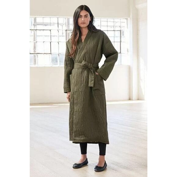 *Damaged* Calme Johnny Was Ava Quilted Wrap Belted Robe Coat Green Size XS *Flaw - Picture 3 of 16